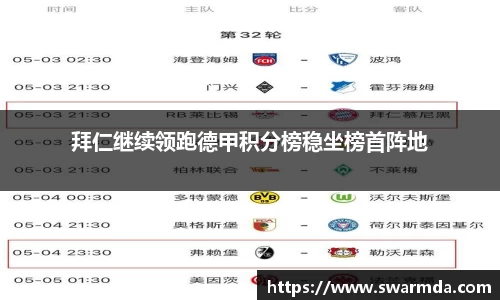 拜仁继续领跑德甲积分榜稳坐榜首阵地